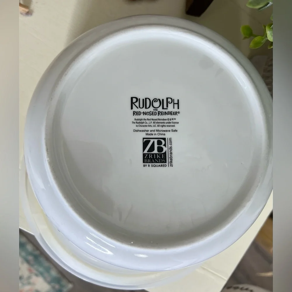 ZRIKE -32 Oz Round Plastic Microwave Bowl w/Vent Lid (Rudolph Christmas)